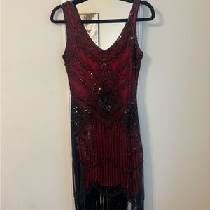 Chic Asymmetrical Red and Black Dress